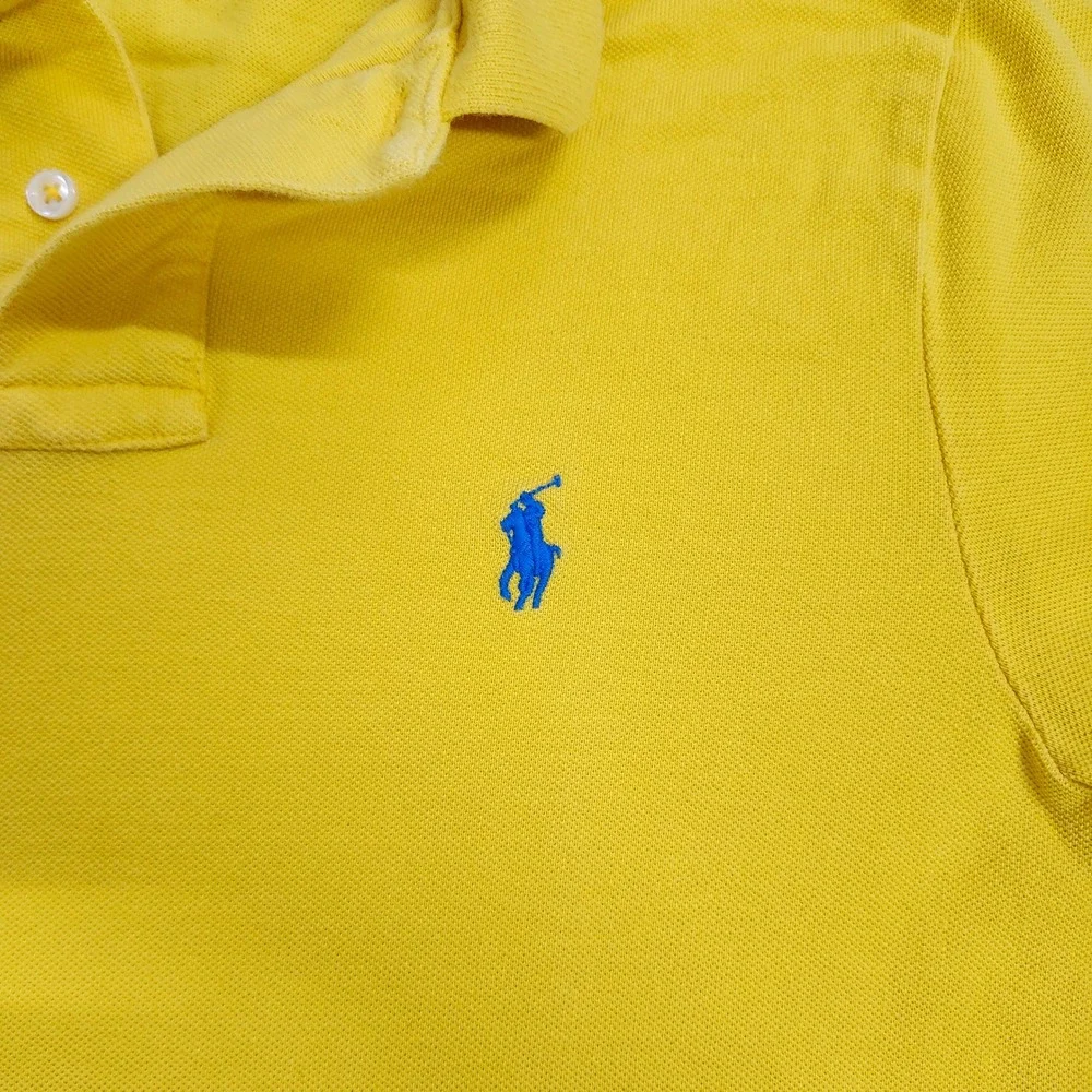 Polo Ralph Lauren Mens Custom Slim Fit Yellow Pique Polo Shirt Small Blue Pony